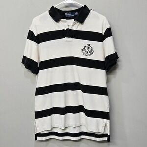 Vintage Polo Ralph Lauren Rugby Shirt Men Large Black White Stripe Preppy Logo